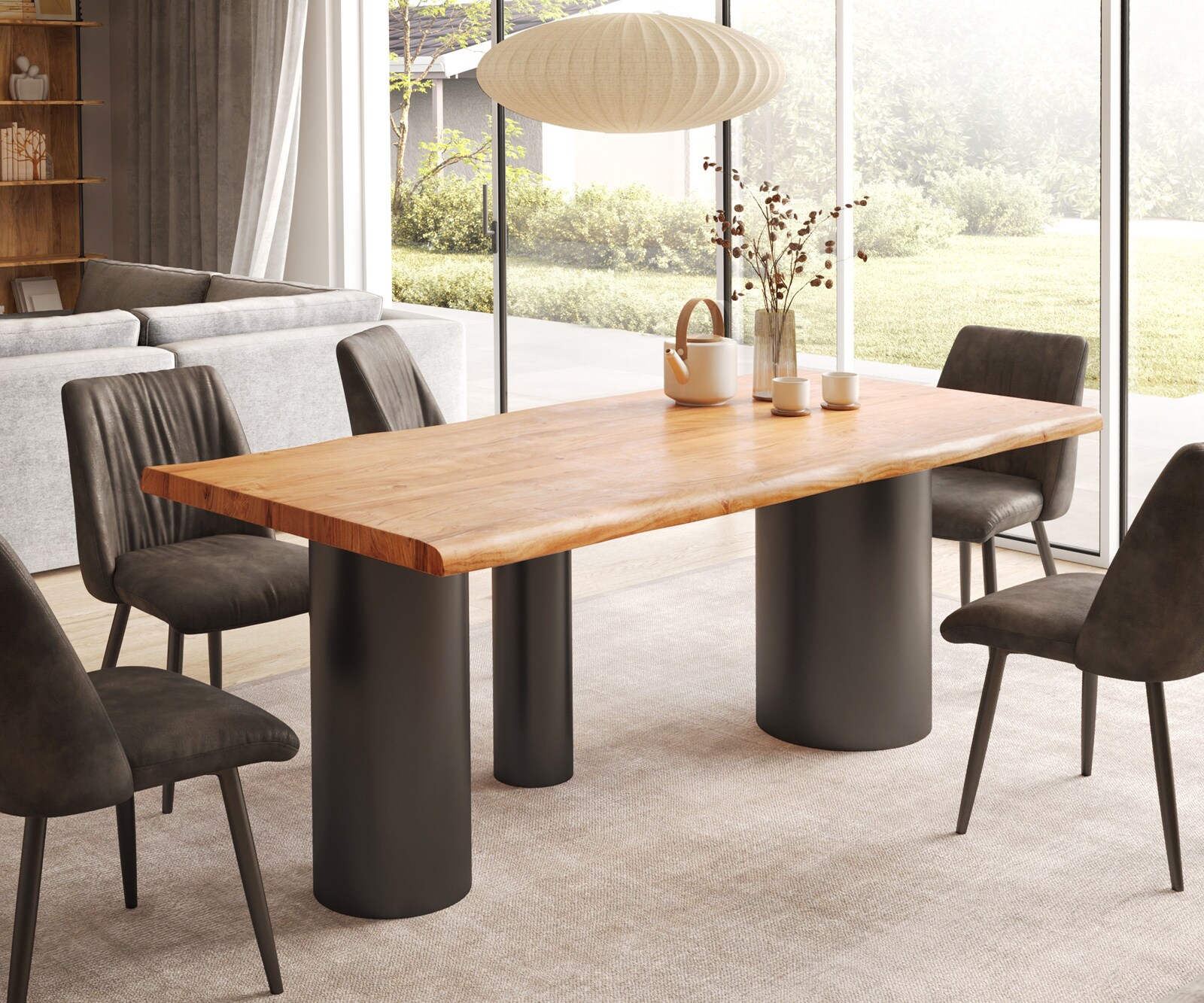 Table à manger Edge 200x100 XL acacia naturee Troa métal noir Live-Edge